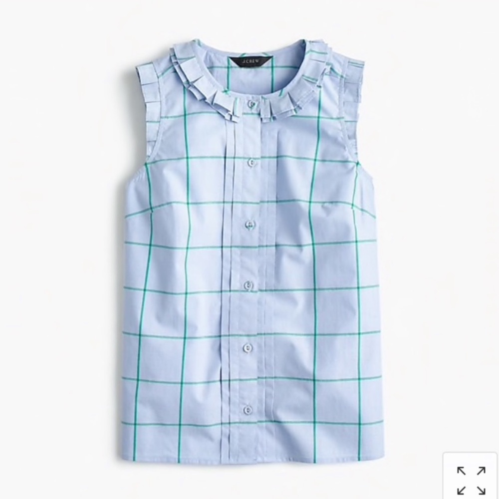 J. Crew pleated ruffle sleeveless top windowpane 4